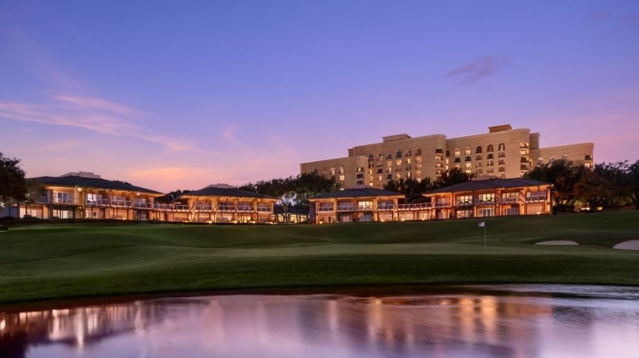 Exterior of Ritz-Carlton Dallas, Las Colinas hotel at sunset