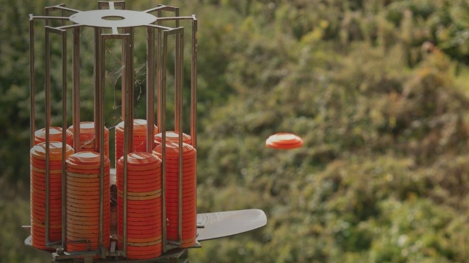 Stacks of orange clay pigeons