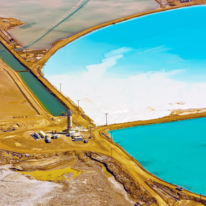 Aerial view of the lithium mine of Silver Peak, Nevada, California, USA